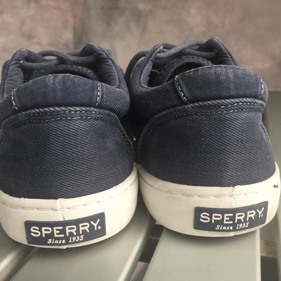 Blue Denim Distressed Canvas Sperry Top-Sider Sz 10 - Picture 4 of 8